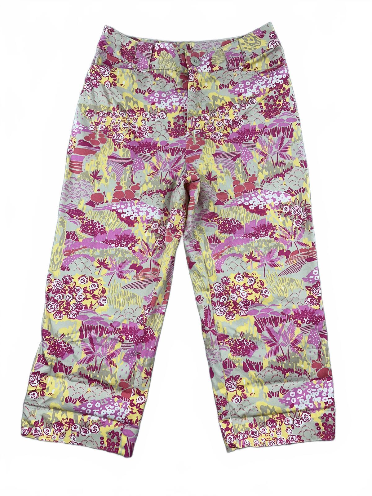 White Stag Floral Print Capri Pants Vibrant Pink Yellow