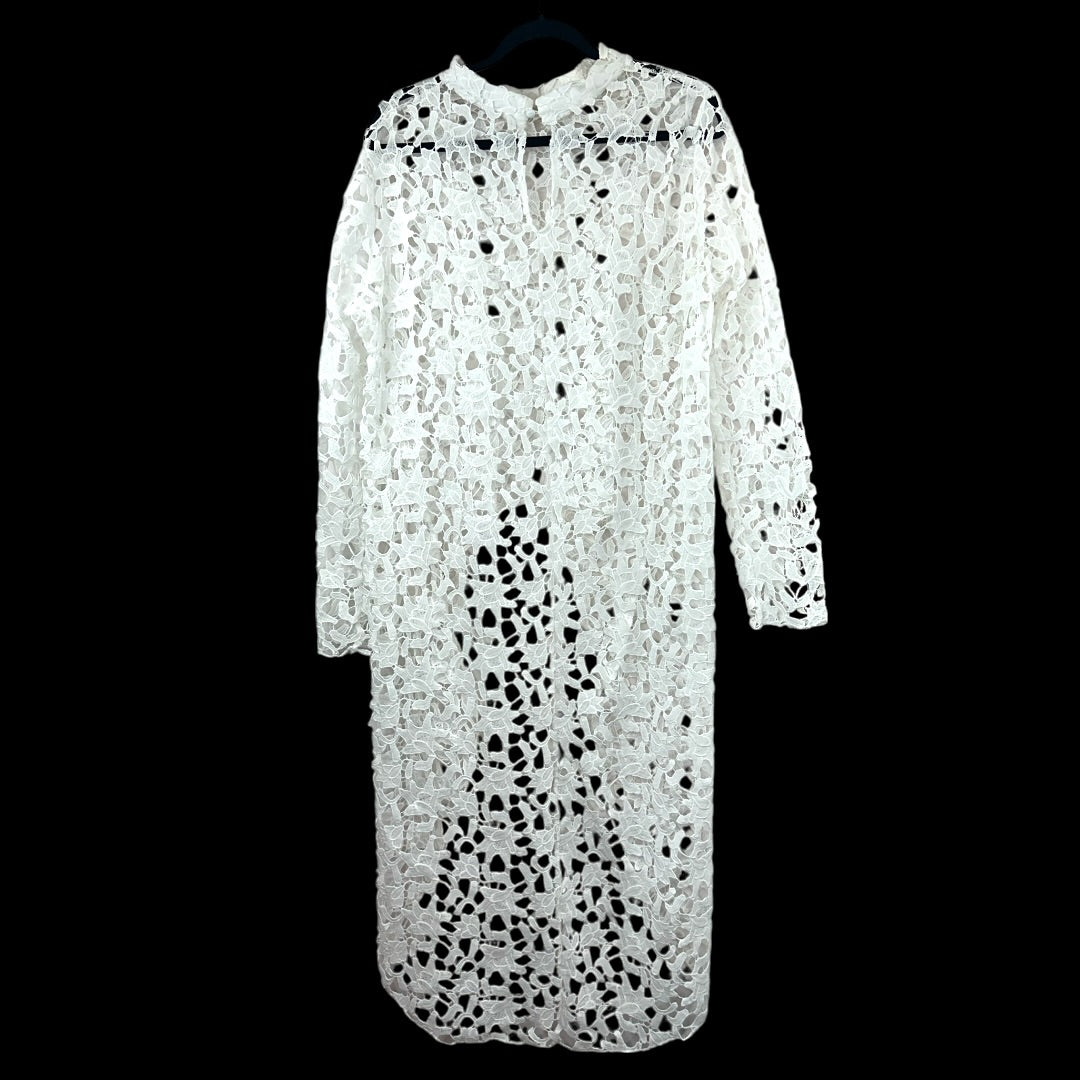 PRETTYGARDEN White Hallow Out Crochet Lace Long Sleeve High Low Tunic Top