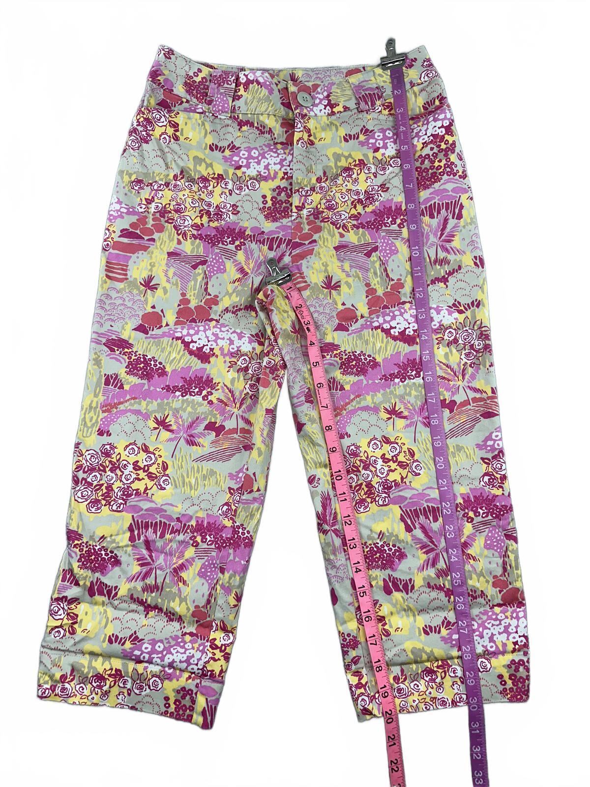 White Stag Floral Print Capri Pants Vibrant Pink Yellow