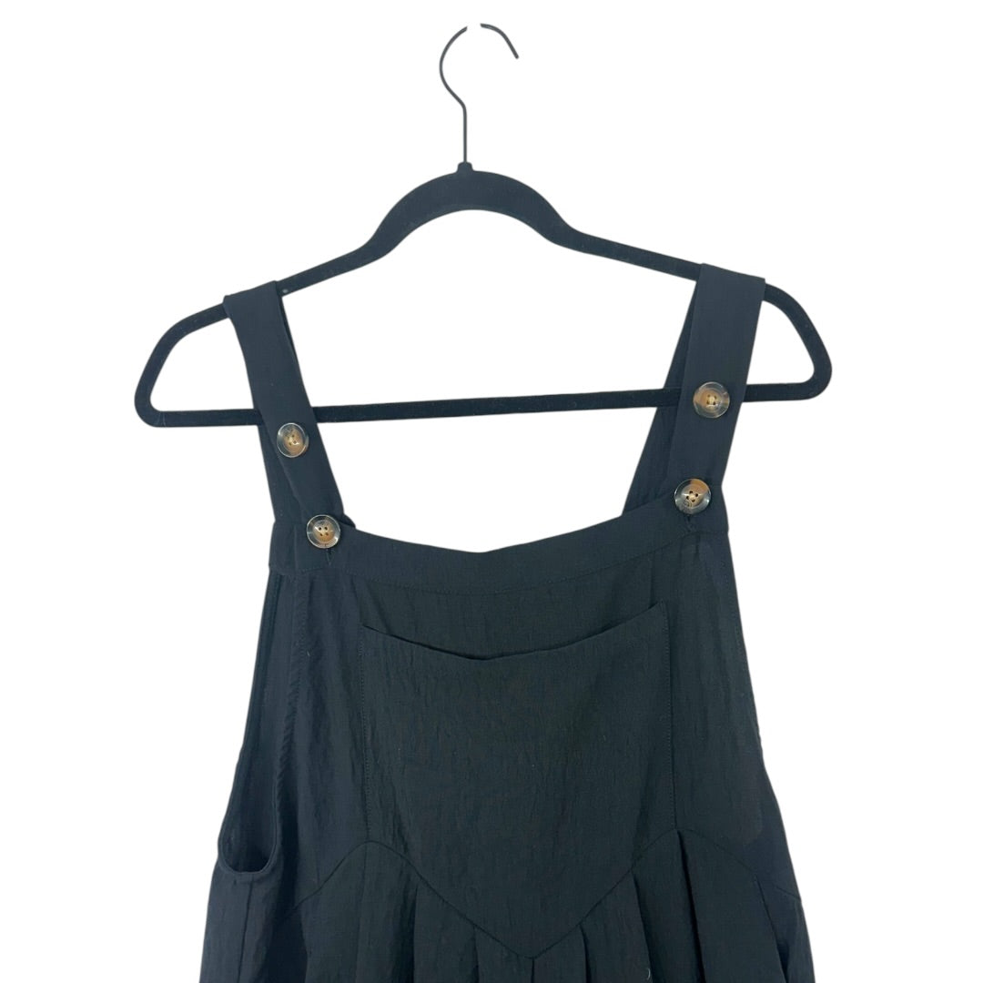 Black Wide Leg Jumpsuit with Adjustable Button Straps