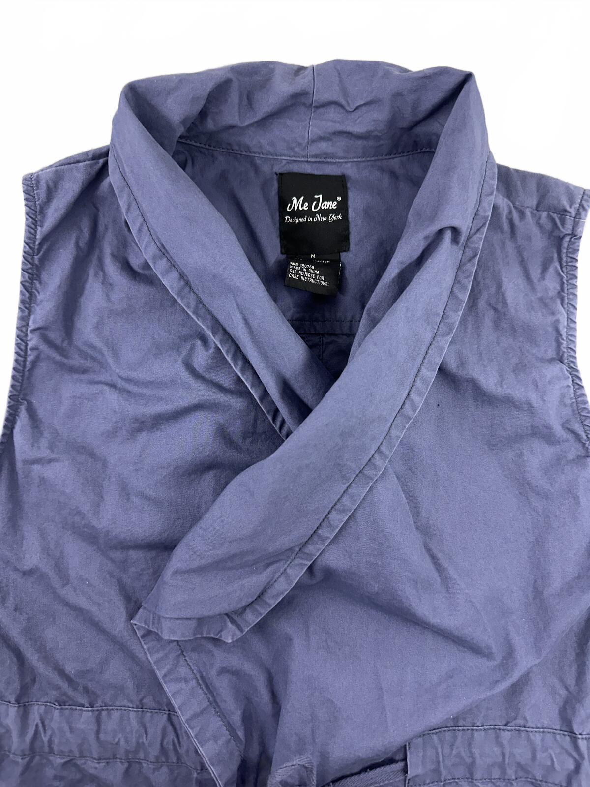 Me Jane Vintage Blue Utility Vest Casual Streetwear Cotton Drawstring