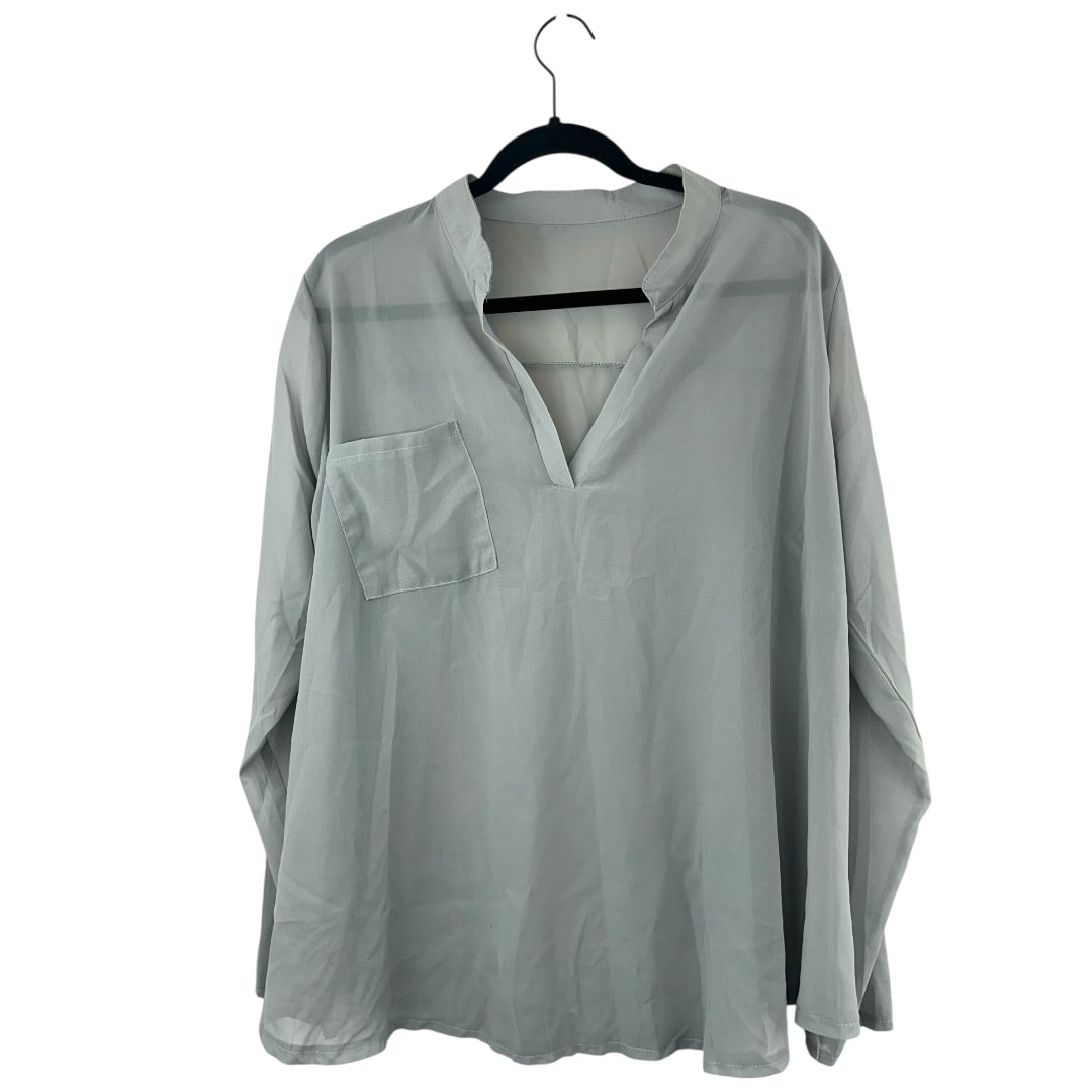 Grey Sheer Long Sleeve Blouse