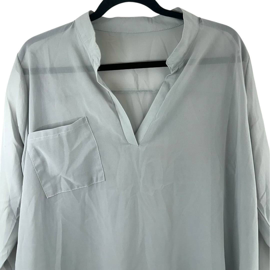 Grey Sheer Long Sleeve Blouse