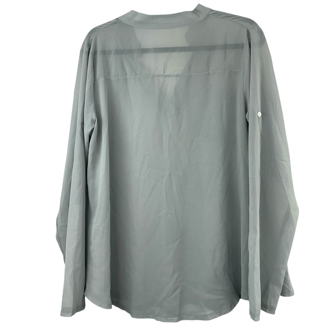 Grey Sheer Long Sleeve Blouse