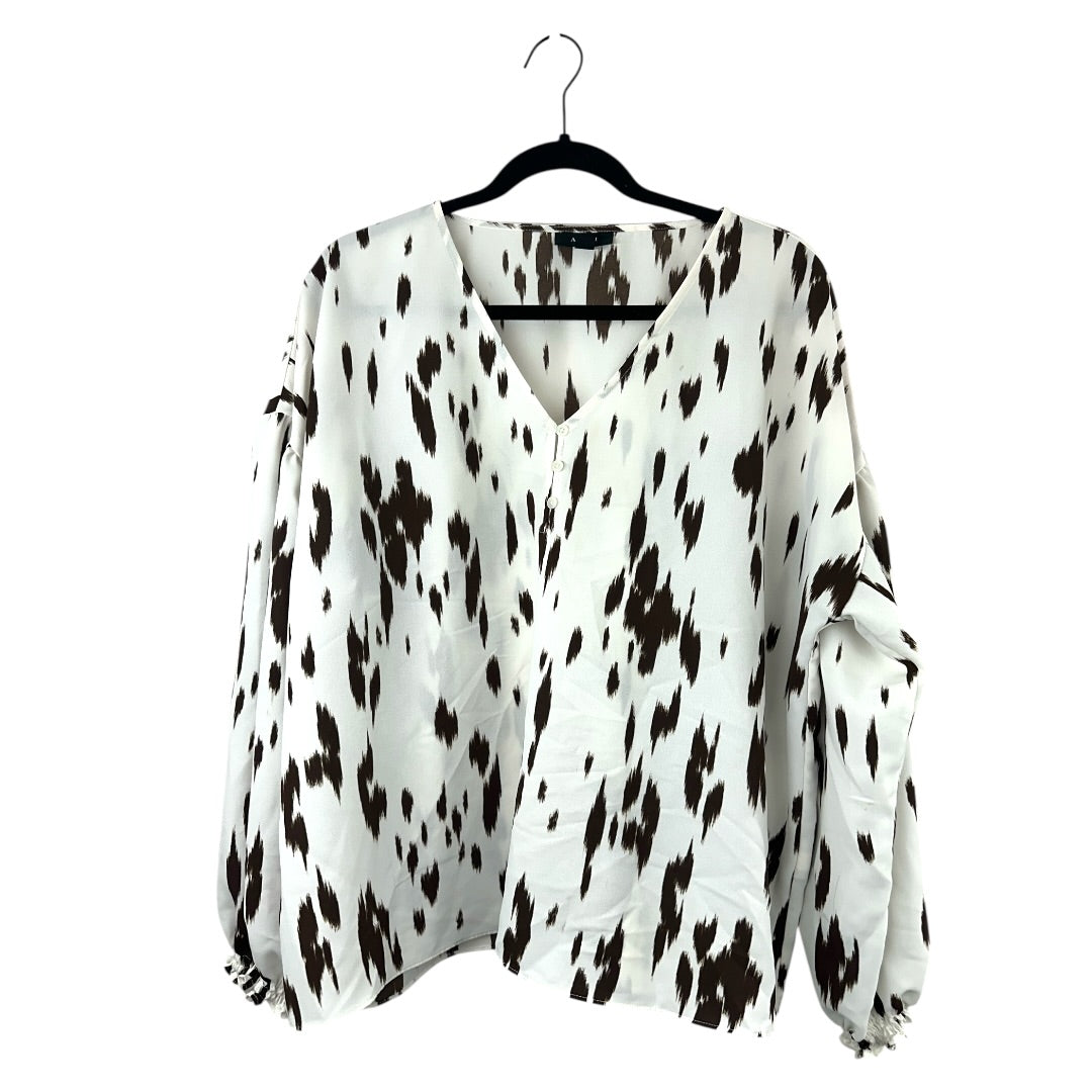 Alfani White and Brown Abstract Animal Print Blouse
