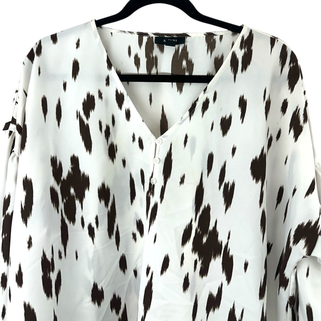 Alfani White and Brown Abstract Animal Print Blouse