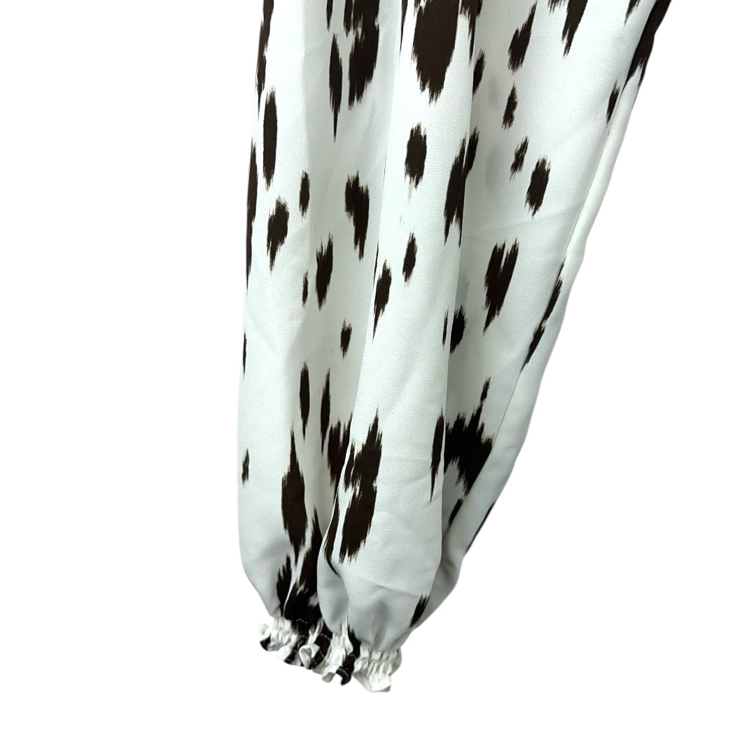 Alfani White and Brown Abstract Animal Print Blouse