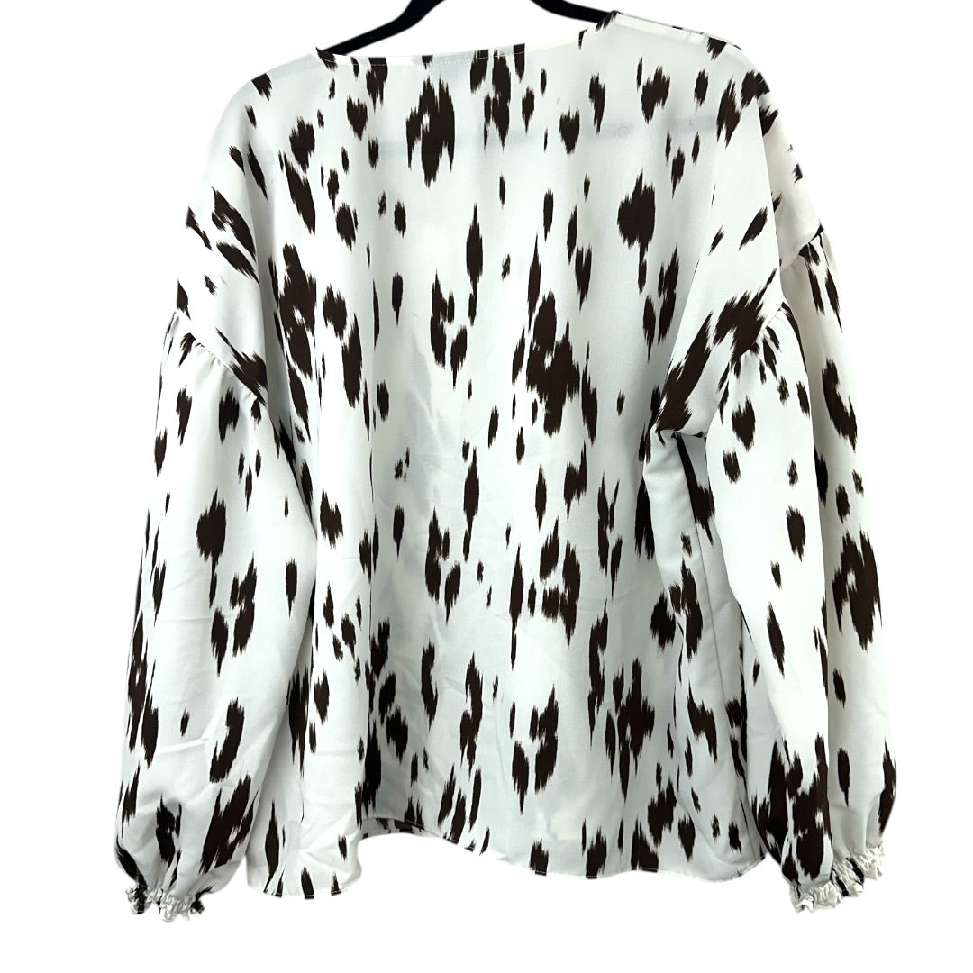 Alfani White and Brown Abstract Animal Print Blouse