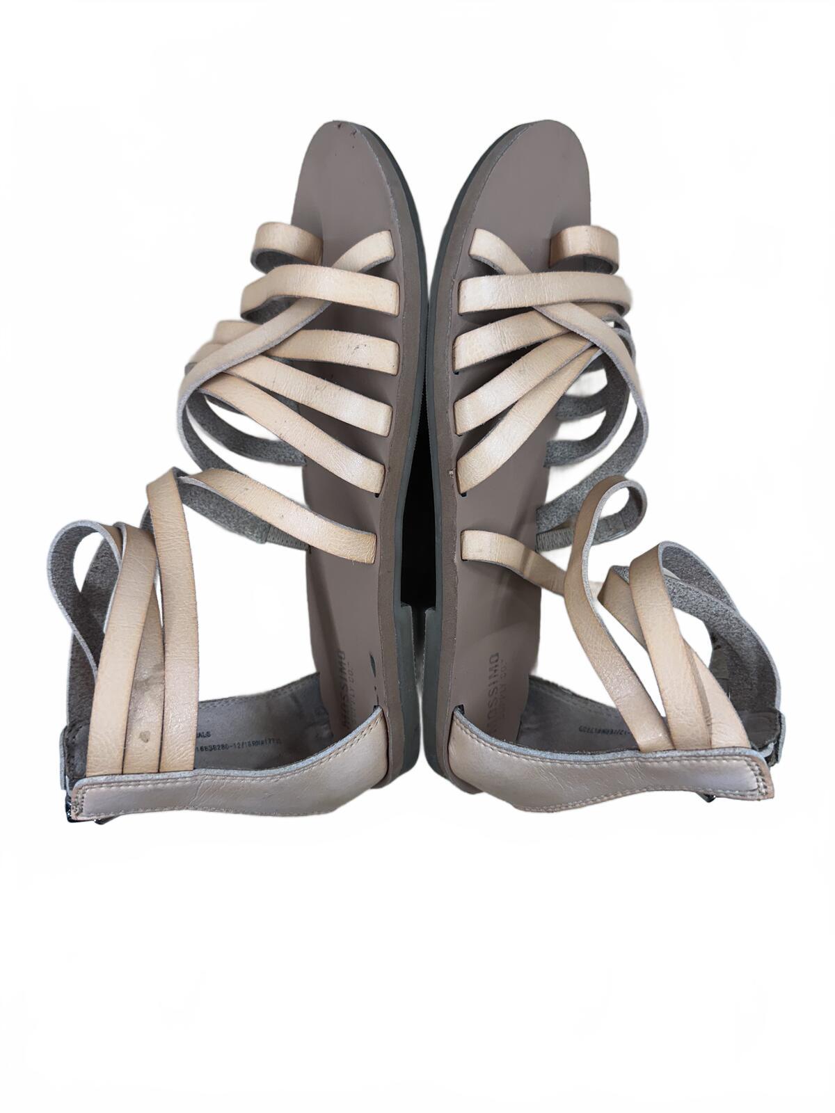 Nude Gladiator Sandals Beige Tan Flat Strappy Back Zipper Boho Casual