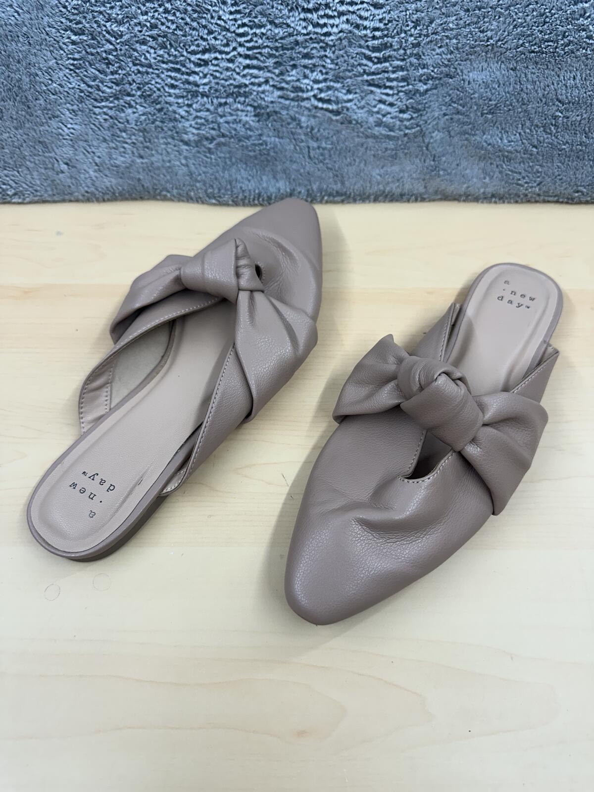 A New Day Taupe Slip On Flats with Bow Detail Minimalist Chic, Feminine Office