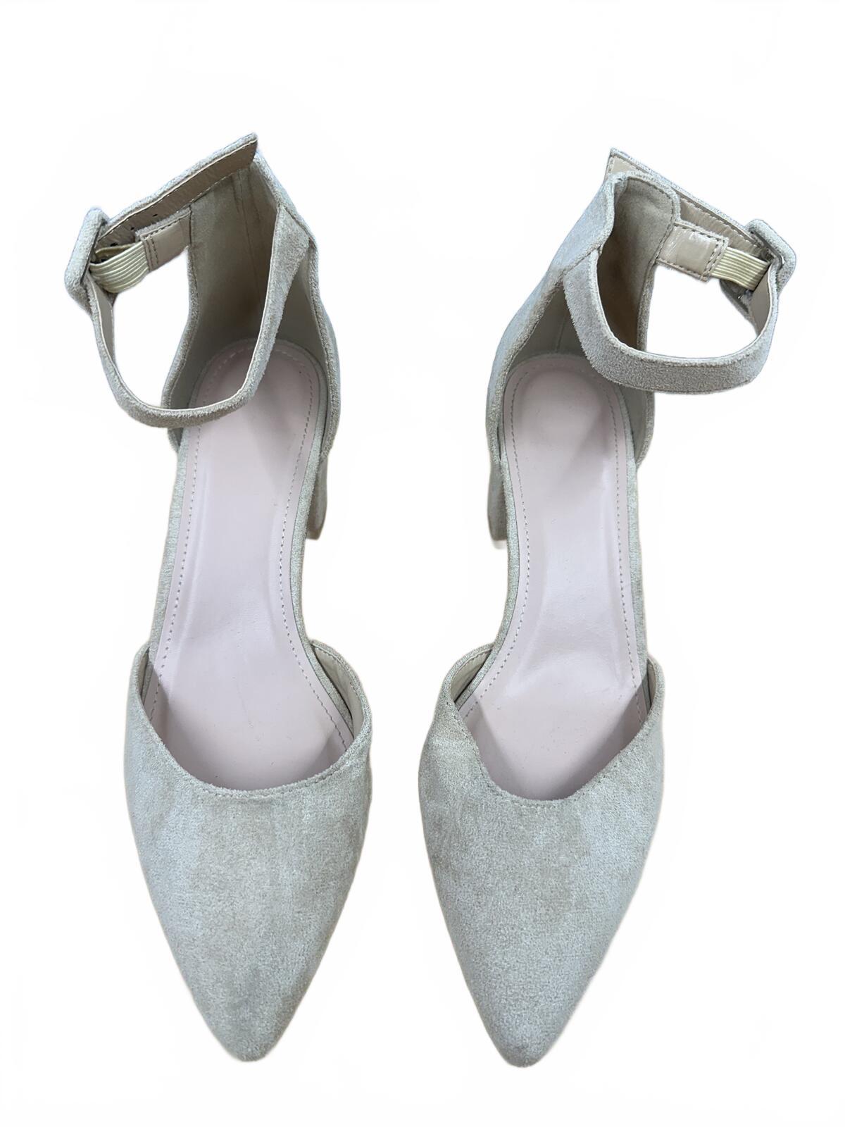 ZBY Beige Suede Ankle Strap Block Heel Pumps Minimalist Chic Comfortable