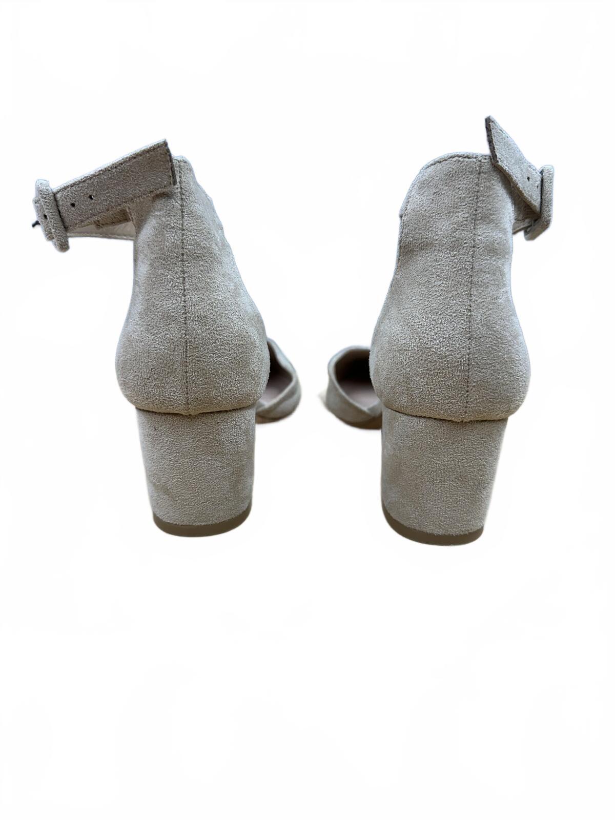 ZBY Beige Suede Ankle Strap Block Heel Pumps Minimalist Chic Comfortable