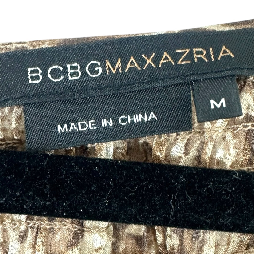 BCBGMaxAzria Sheer Brown and Gold Metallic Tie Front Blouse