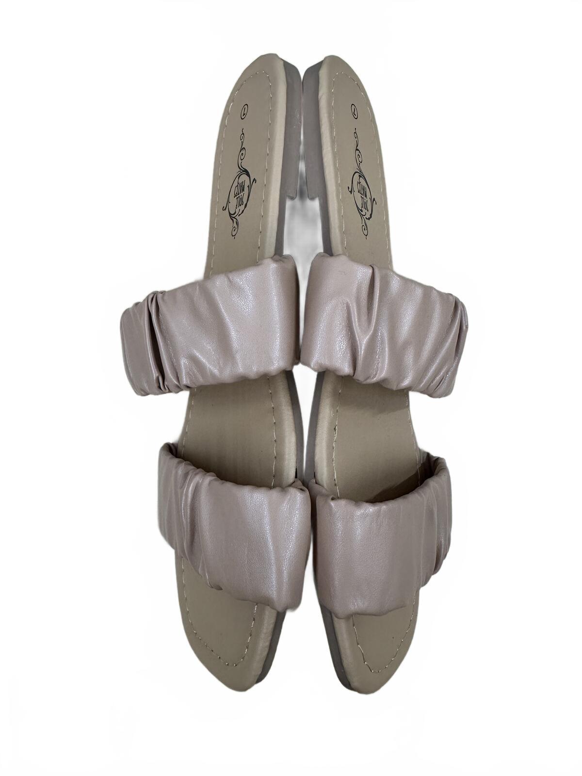Sole Mates Beige Ruched Double Strap Slide Sandals Casual Summer Slides