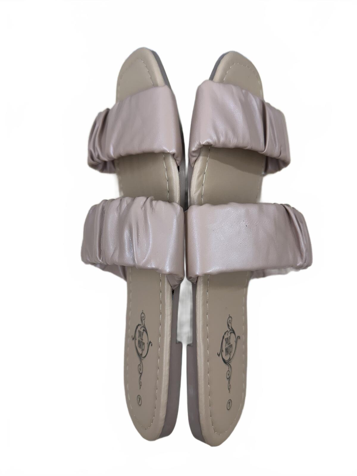 Sole Mates Beige Ruched Double Strap Slide Sandals Casual Summer Slides