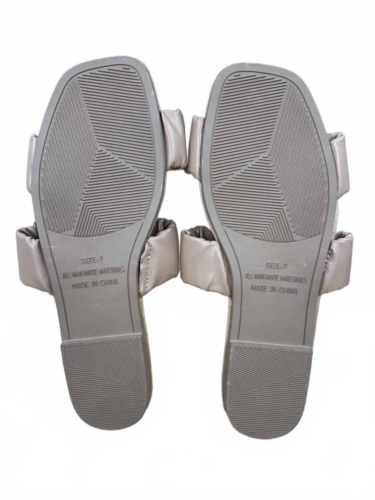 Sole Mates Beige Ruched Double Strap Slide Sandals Casual Summer Slides