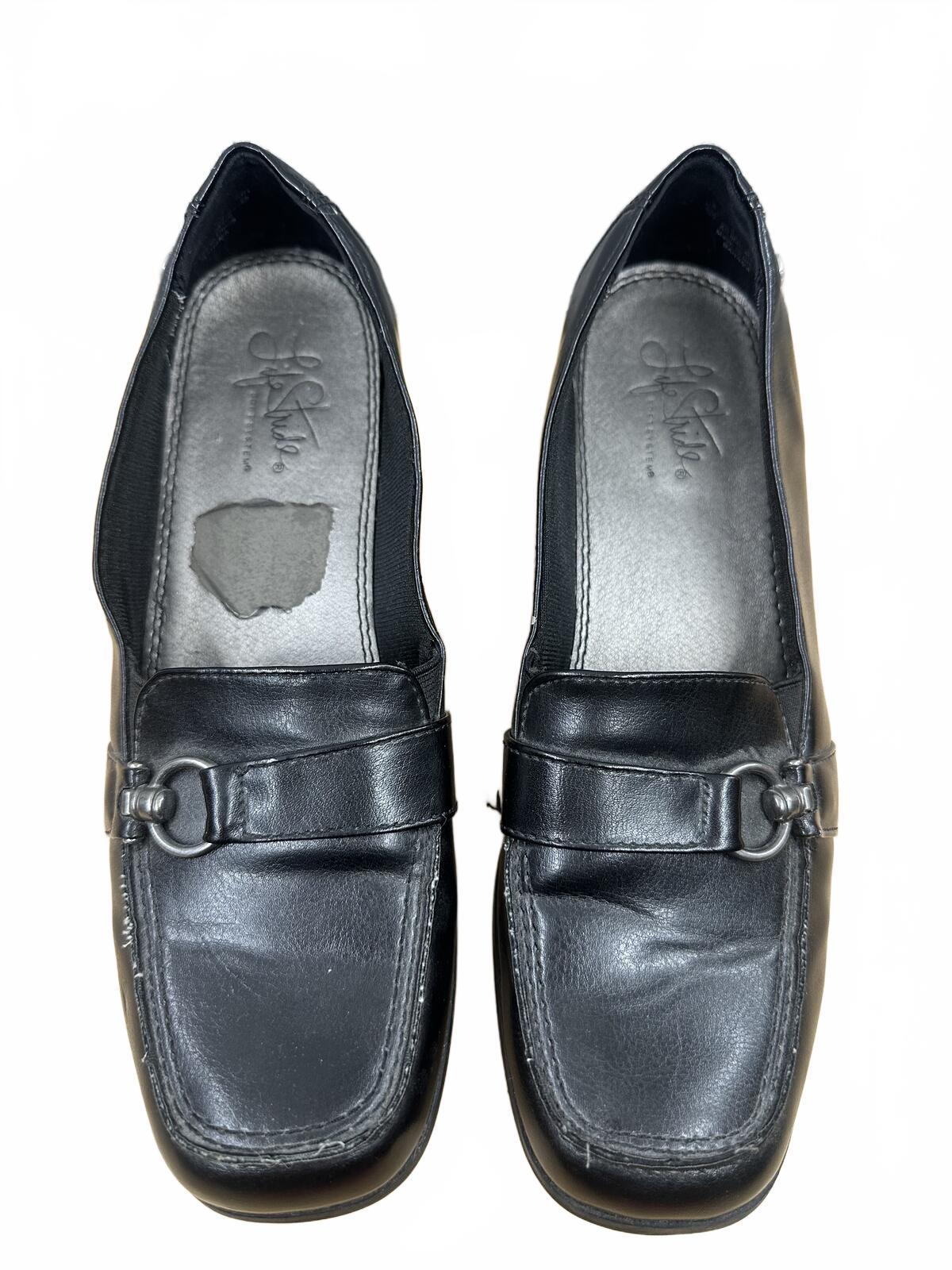 LifeStride Black Leather Loafers with Metal Buckle Accent Classic Comfort