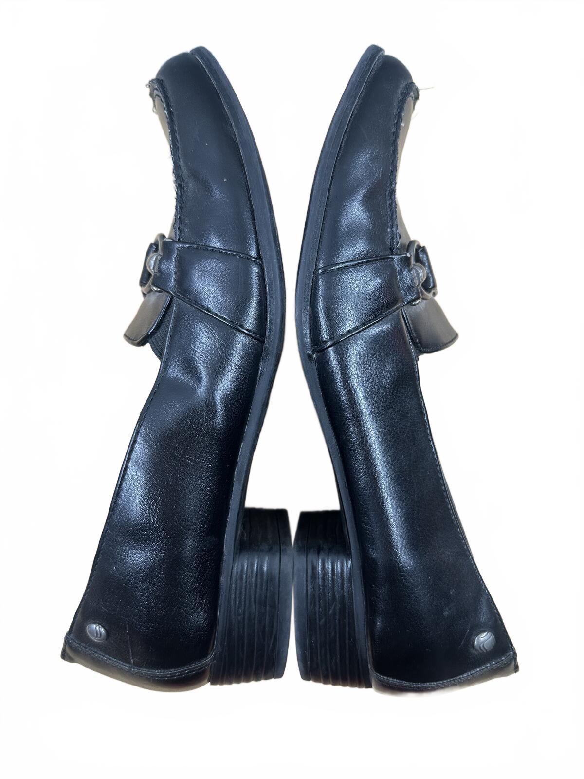 LifeStride Black Leather Loafers with Metal Buckle Accent Classic Comfort