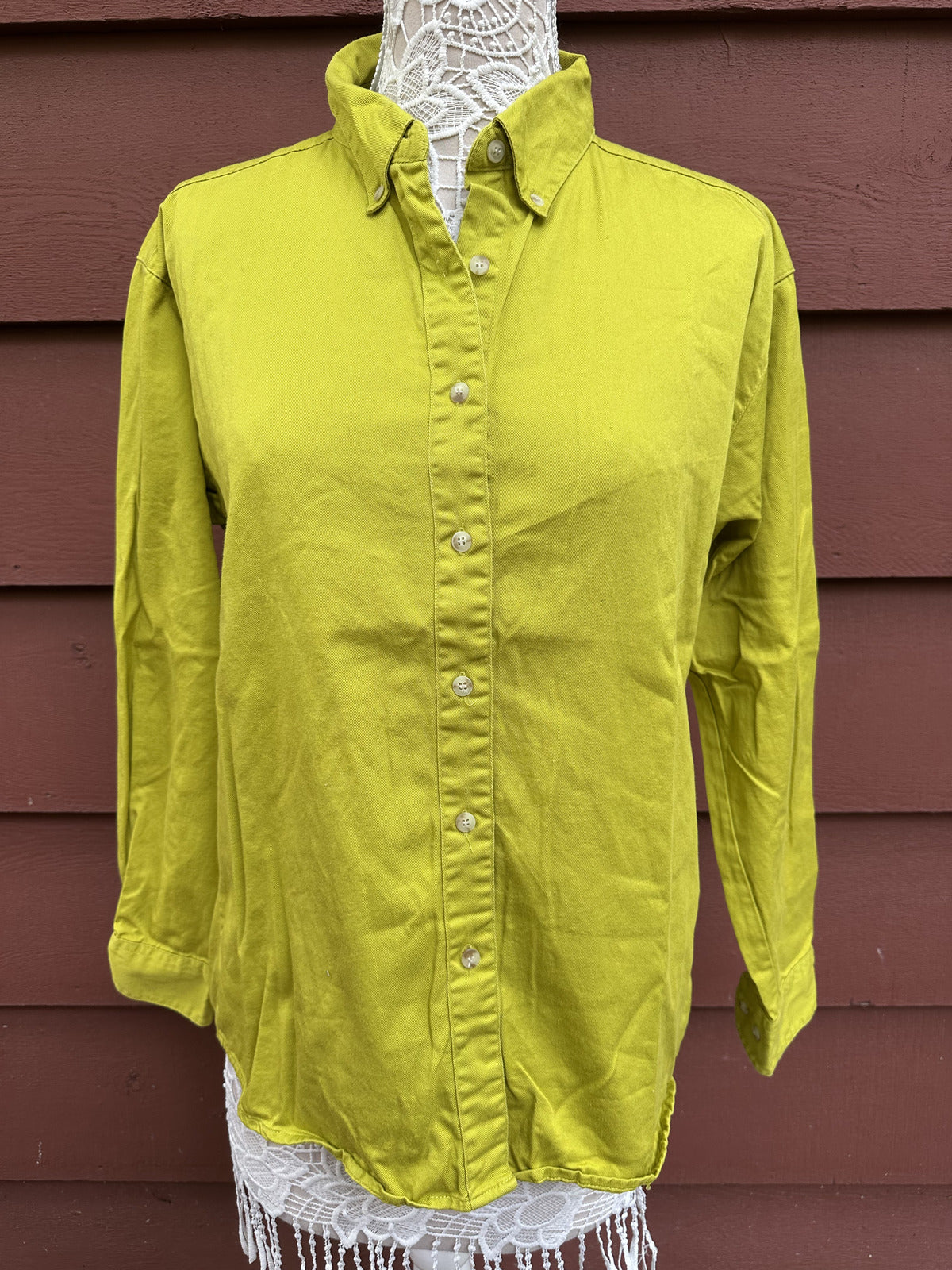 Blue Generation Long Sleeve Button Down Shirt Green Yellow