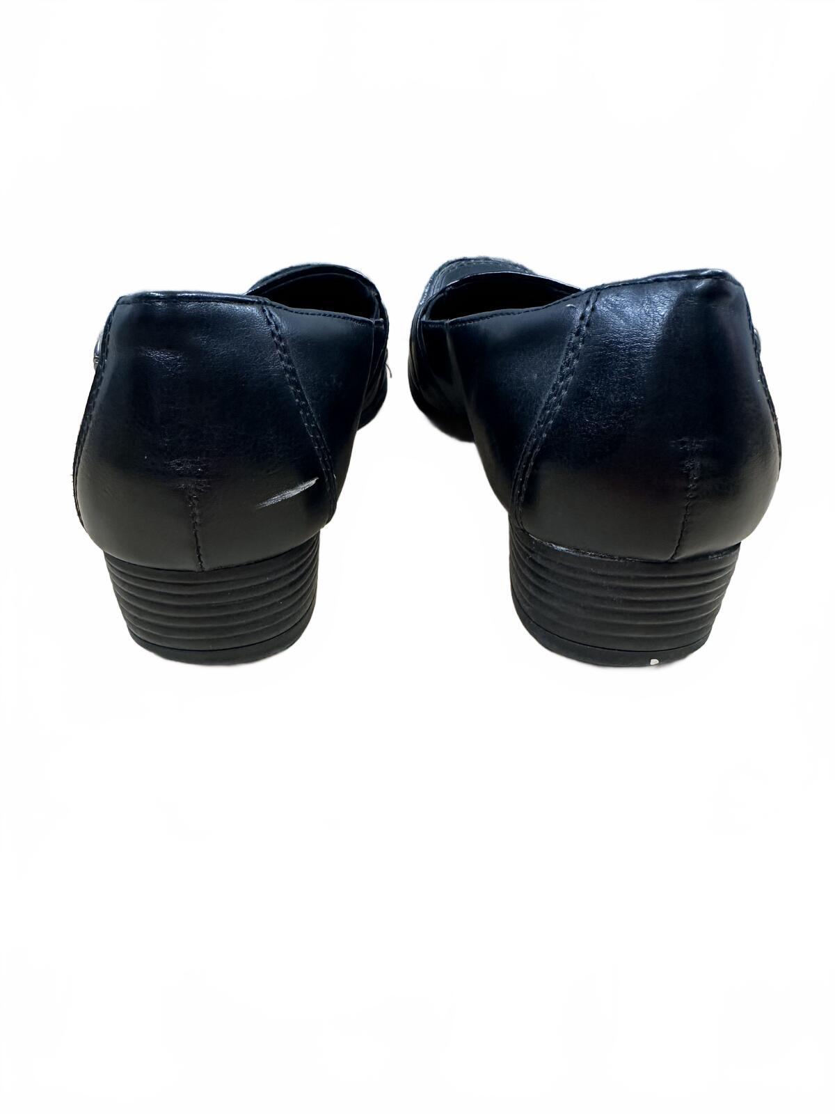 LifeStride Black Leather Loafers with Metal Buckle Accent Classic Comfort