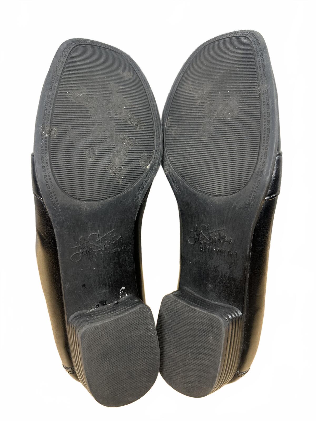 LifeStride Black Leather Loafers with Metal Buckle Accent Classic Comfort