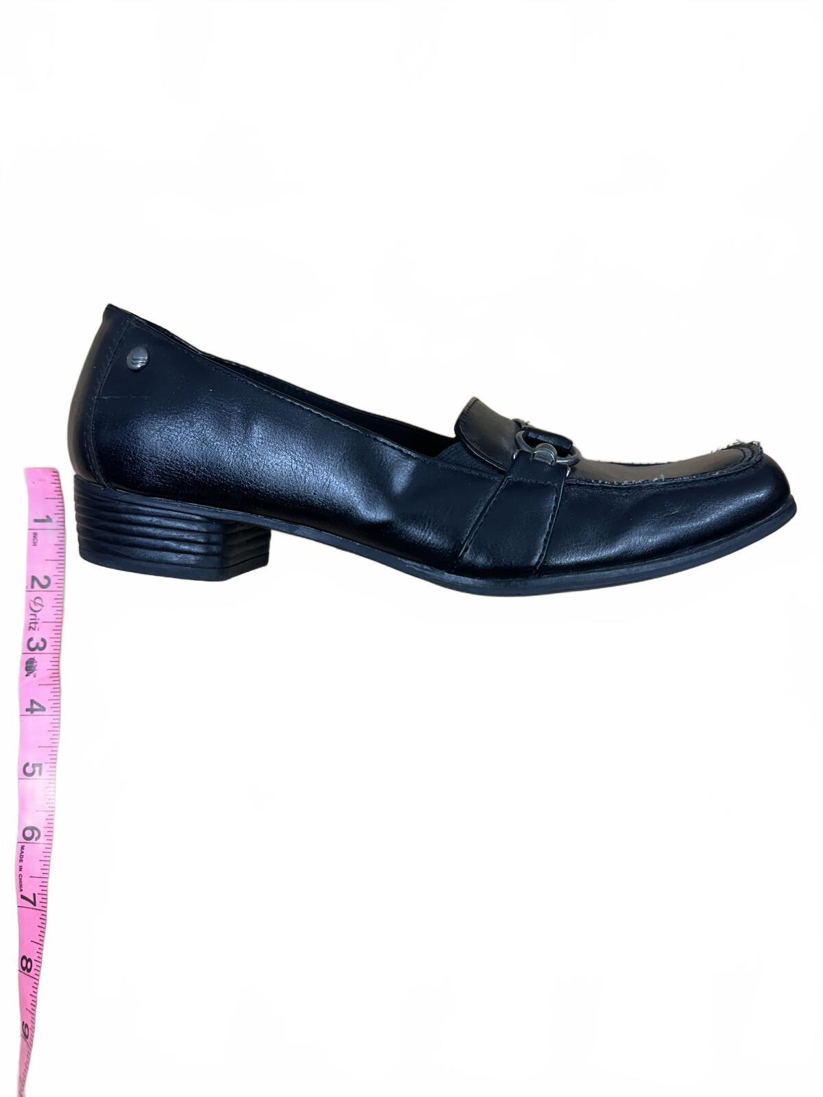 LifeStride Black Leather Loafers with Metal Buckle Accent Classic Comfort