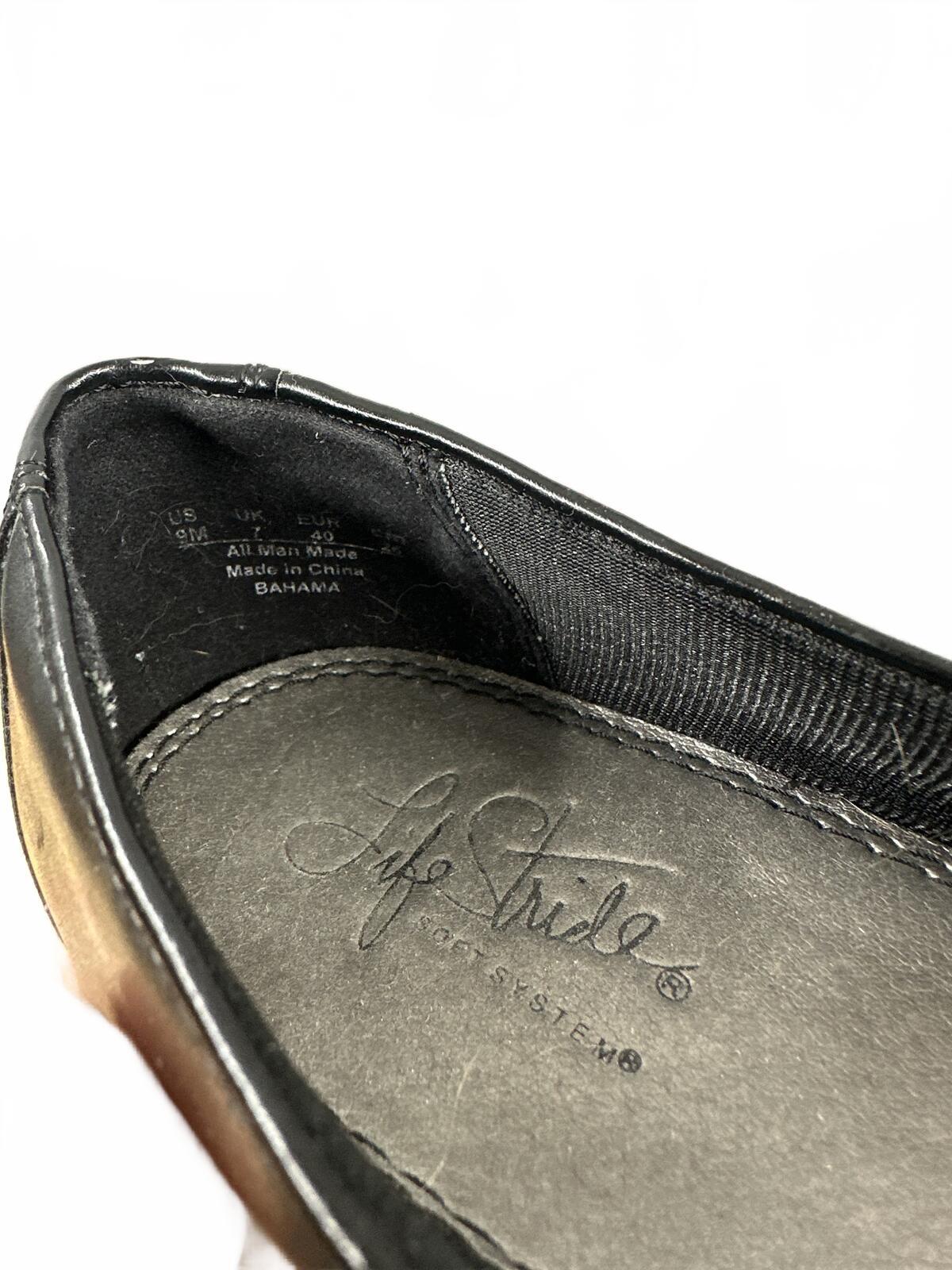 LifeStride Black Leather Loafers with Metal Buckle Accent Classic Comfort