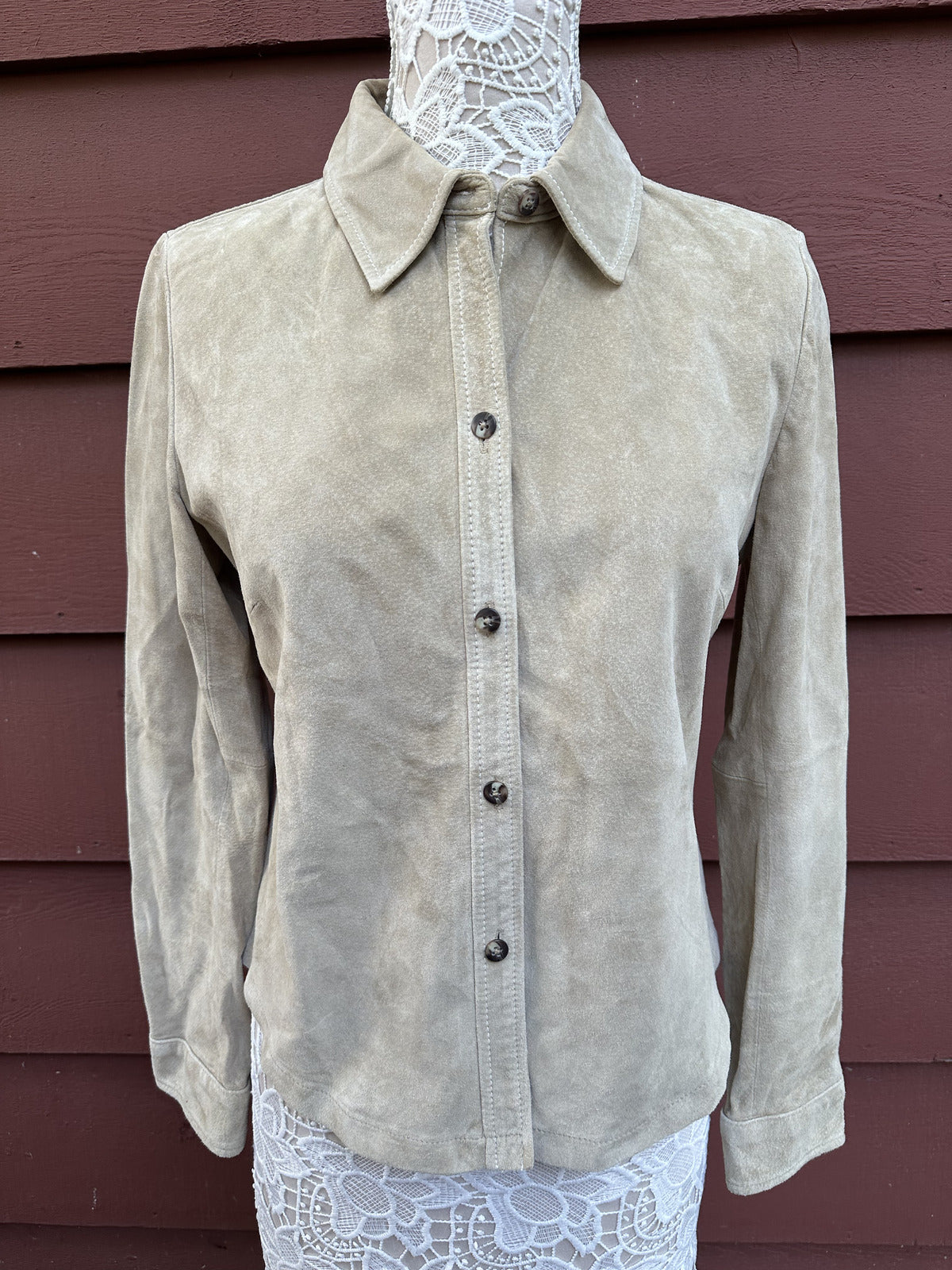 LOFT Vintage Tan Suede Button Down Jacket Minimalist Western Y2K Cowgirl