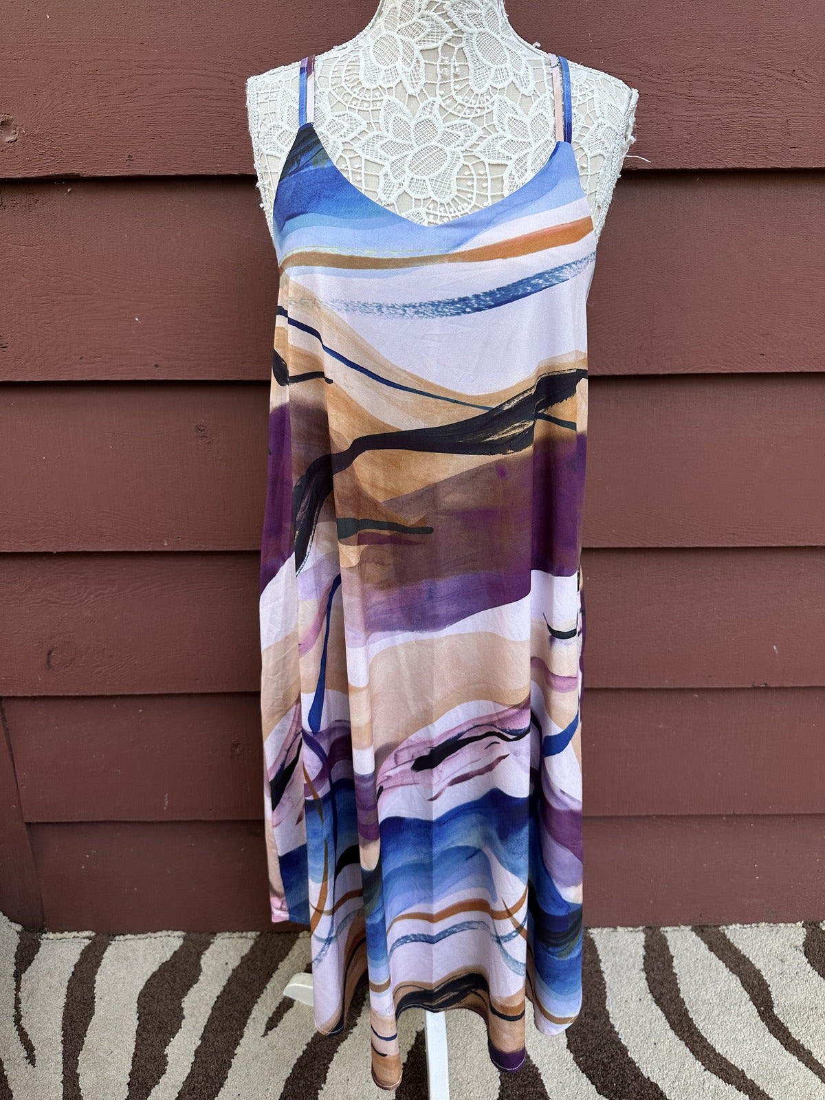 Soma Weekend Abstract Print Bohemian Slip Dress with Adjustable Straps in Blue