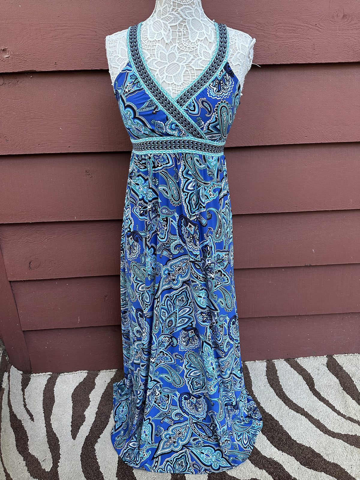 INC International Concepts Blue Paisley Maxi Dress with Empire Waist