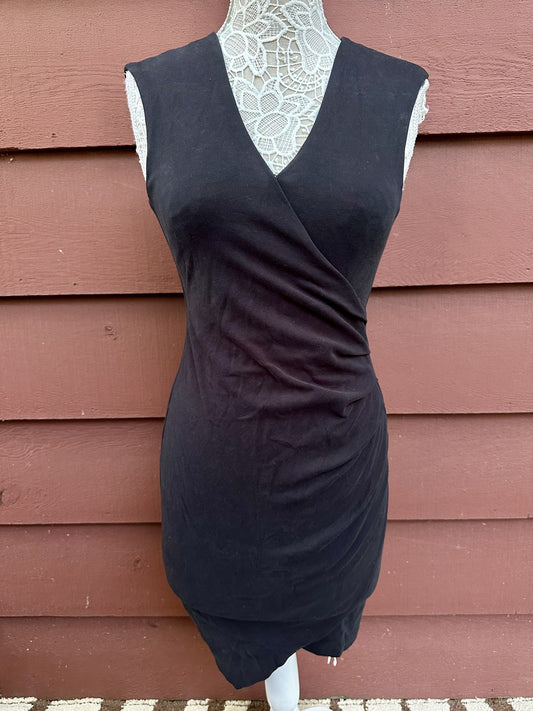 Adelyn Rae Black Bodycon Dress Sleeveless Surplice Neckline Faux Wrap Ruched