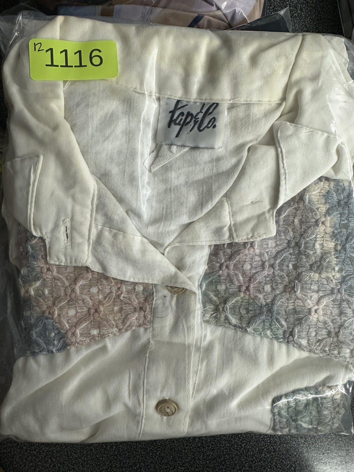 Vintage Tap & Co. Western Button Down Shirt Cream Cotton with Aztec Patchwork