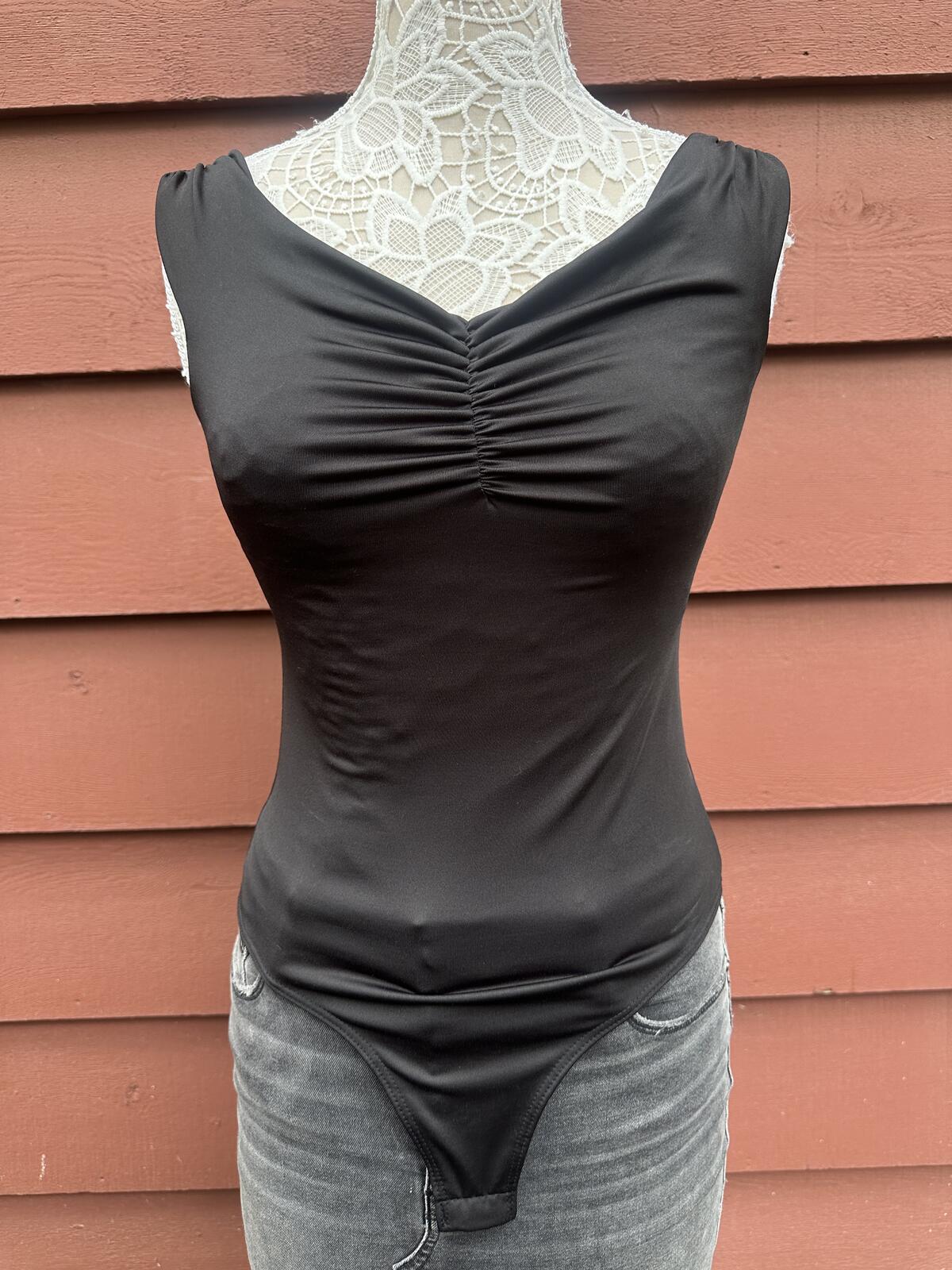 Living in the Moment Black Ruched Off Shoulder Bodysuit