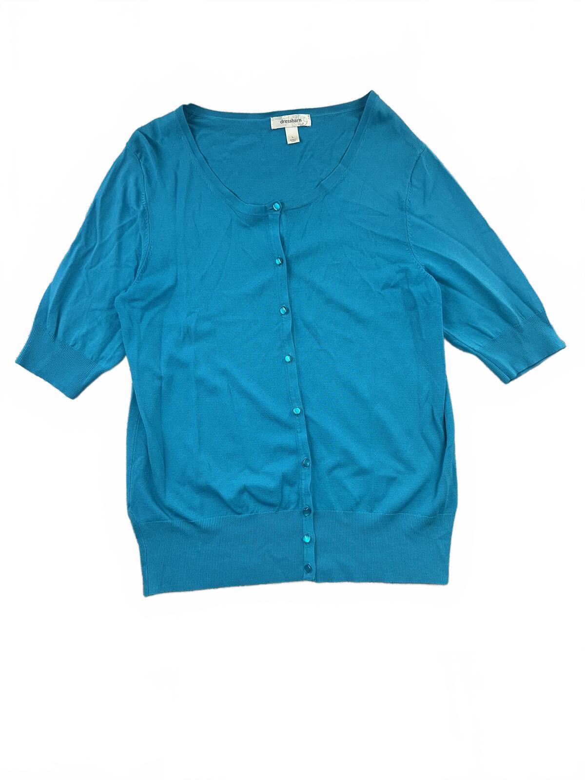 Dressbarn Teal Lightweight Button Up Cardigan Classic Preppy Summer Sweater
