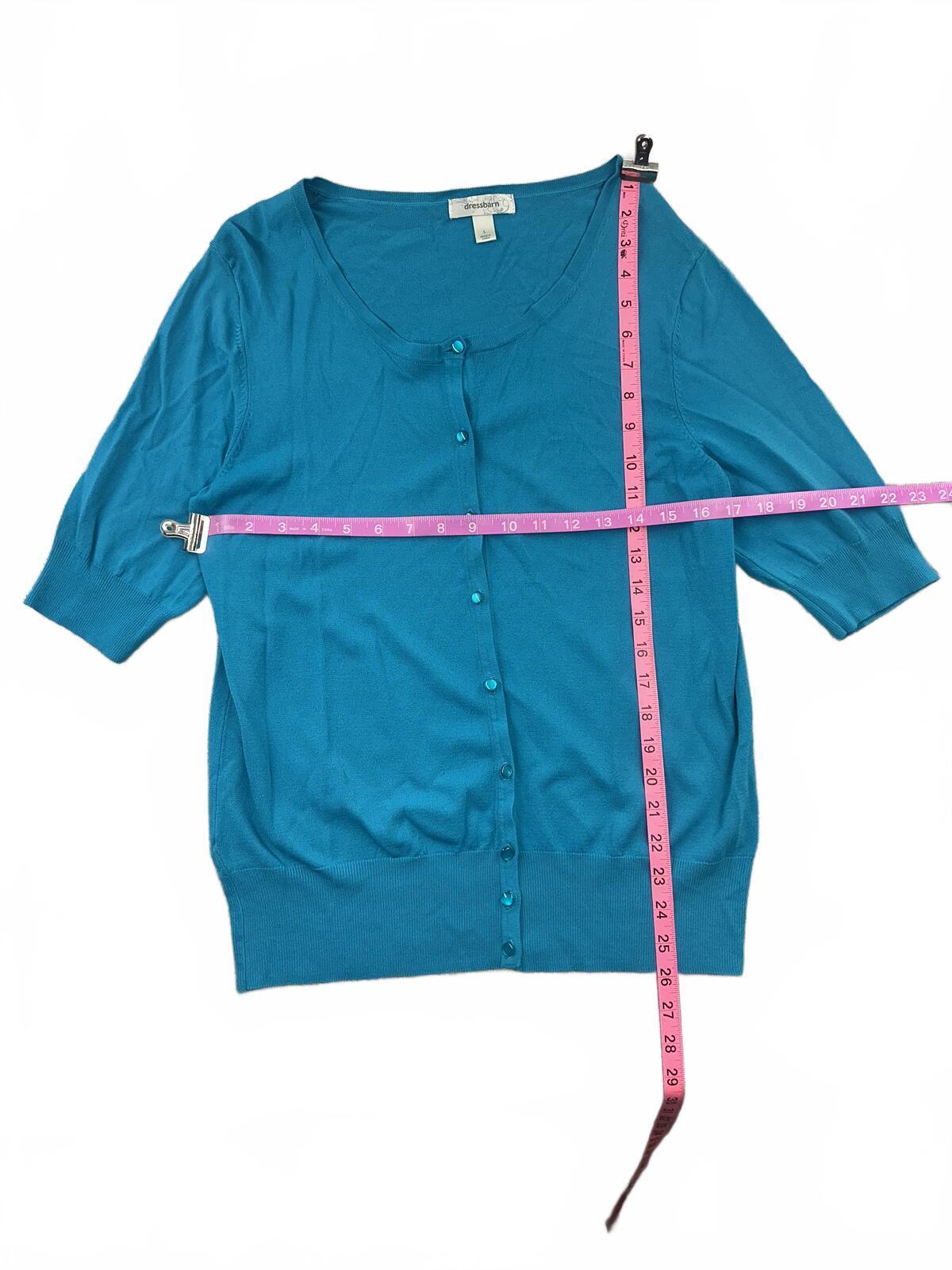 Dressbarn Teal Lightweight Button Up Cardigan Classic Preppy Summer Sweater