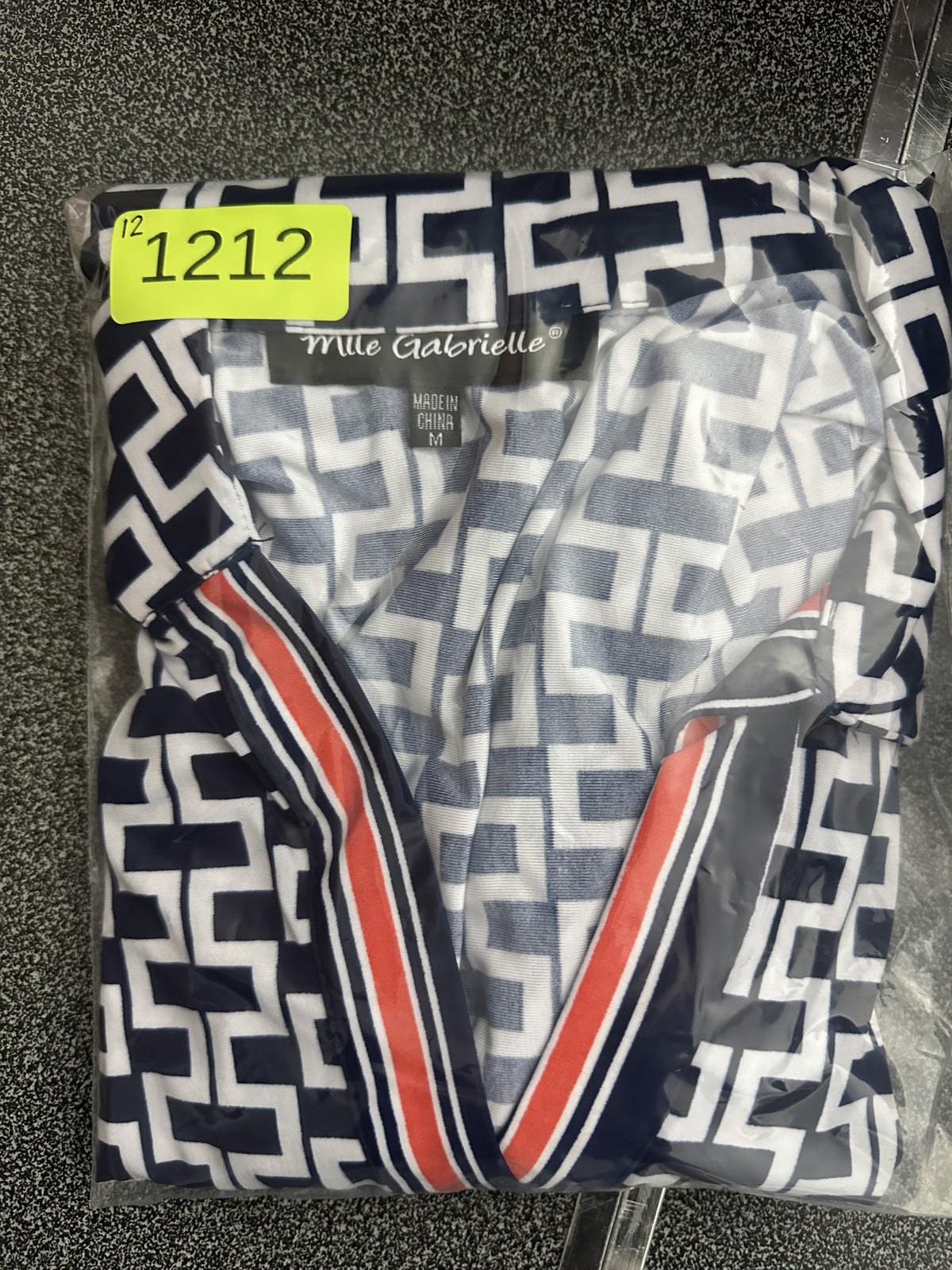 Mlle Gabrielle Blue and White Geometric Print Dress with Belt Preppy Coquette