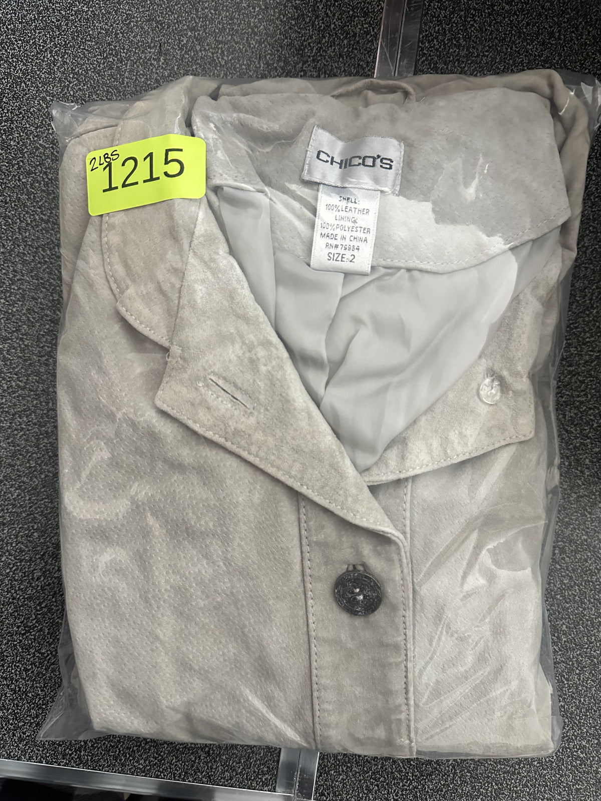 Chico's Light Gray Suede Leather Jacket with Mandarin Collar Elegant Boho