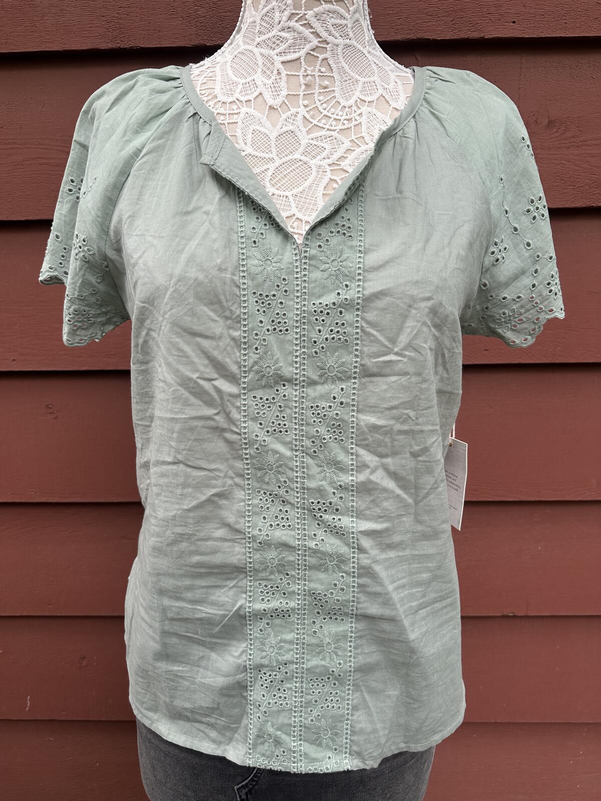 NWT Nadine West Light Sage Green Eyelet Lace Blouse Vintage Inspired Boho
