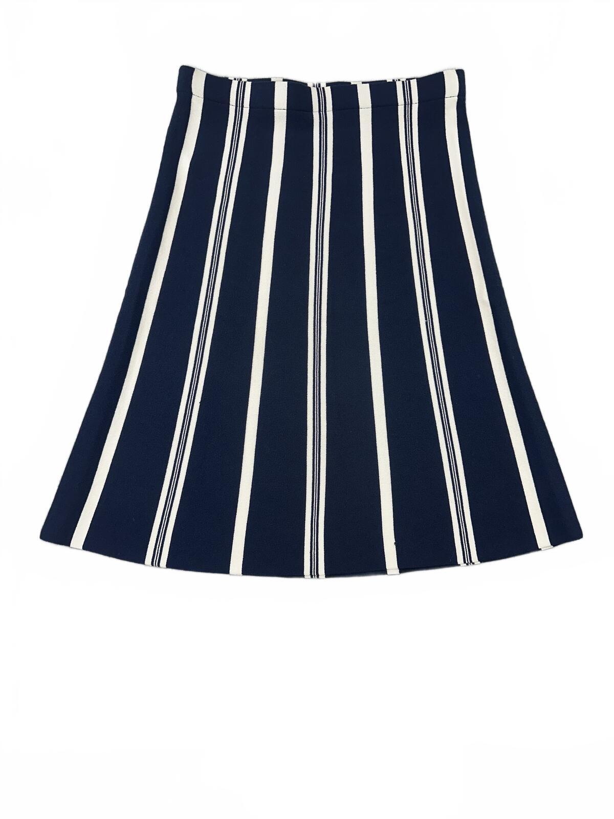 Ann Taylor Navy and White Vertical Striped A Line Skirt Classic Nautical