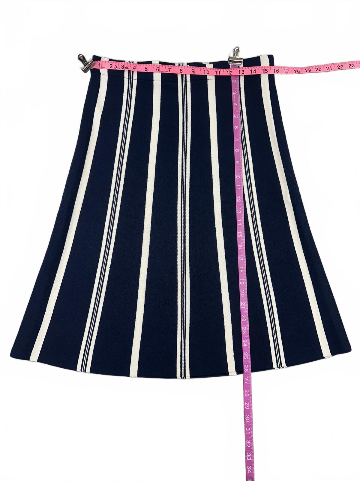 Ann Taylor Navy and White Vertical Striped A Line Skirt Classic Nautical