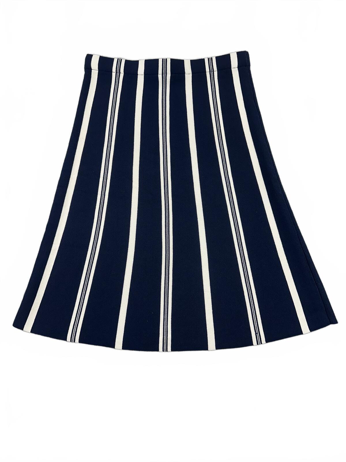 Ann Taylor Navy and White Vertical Striped A Line Skirt Classic Nautical