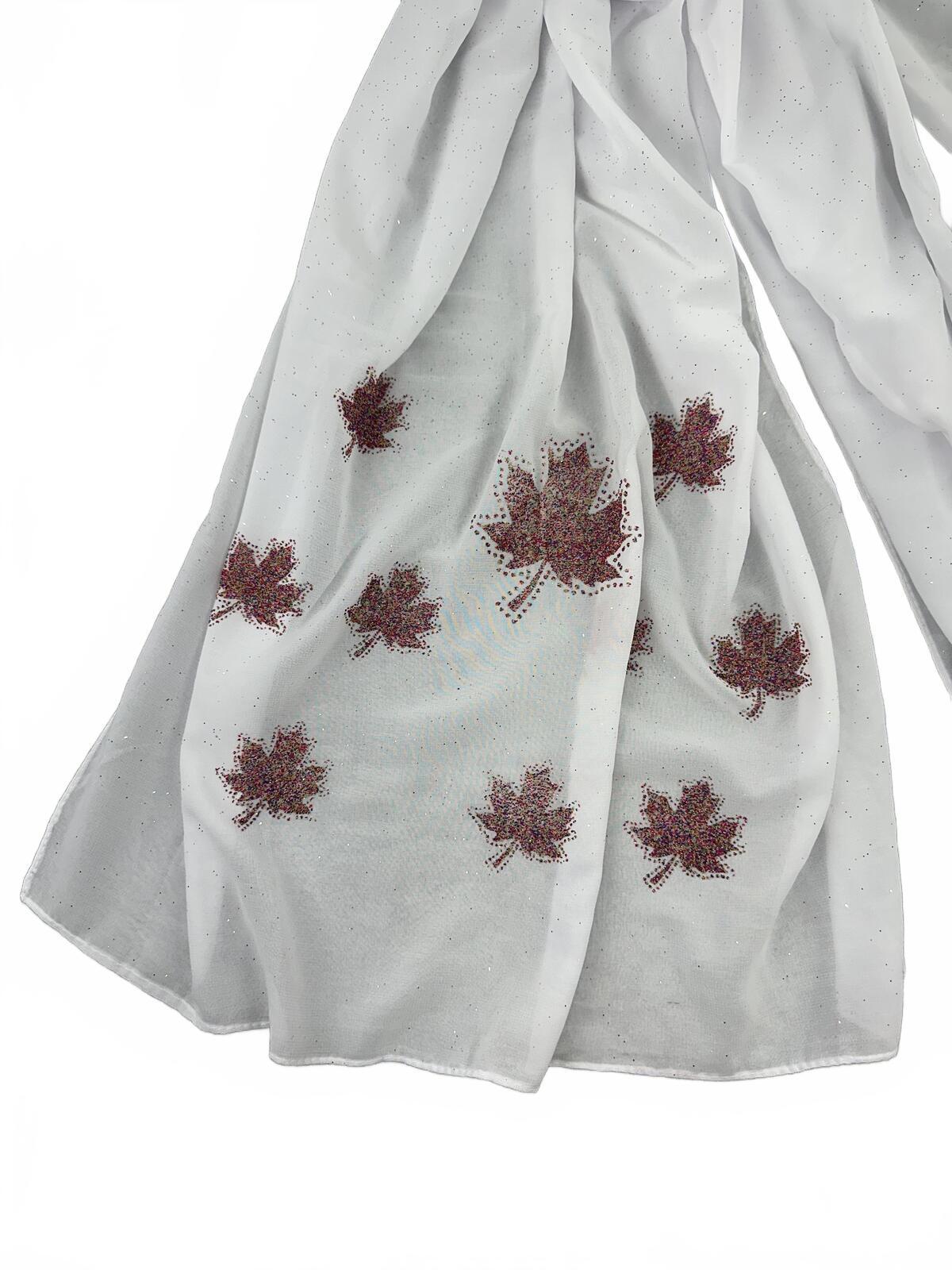 Farnas White Maple Leaf Embroidered Scarf
