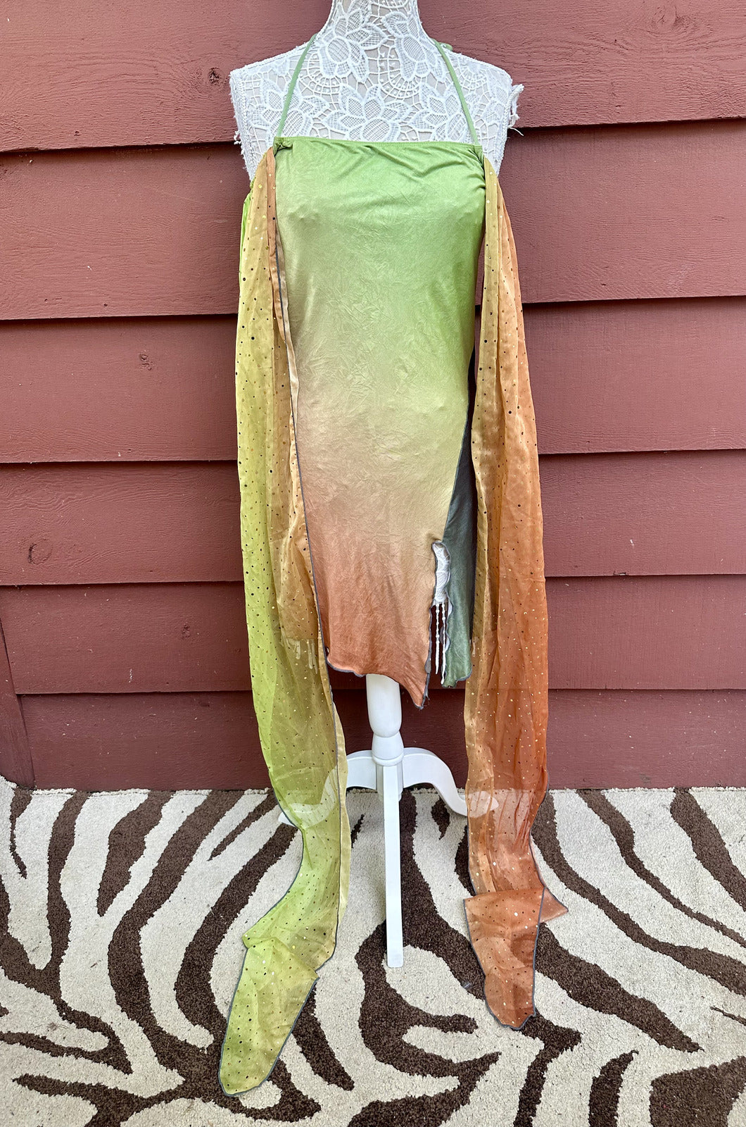 Y2K Fairycore Gradient Mesh Dress with Sheer Sleeves and Sequin Accents