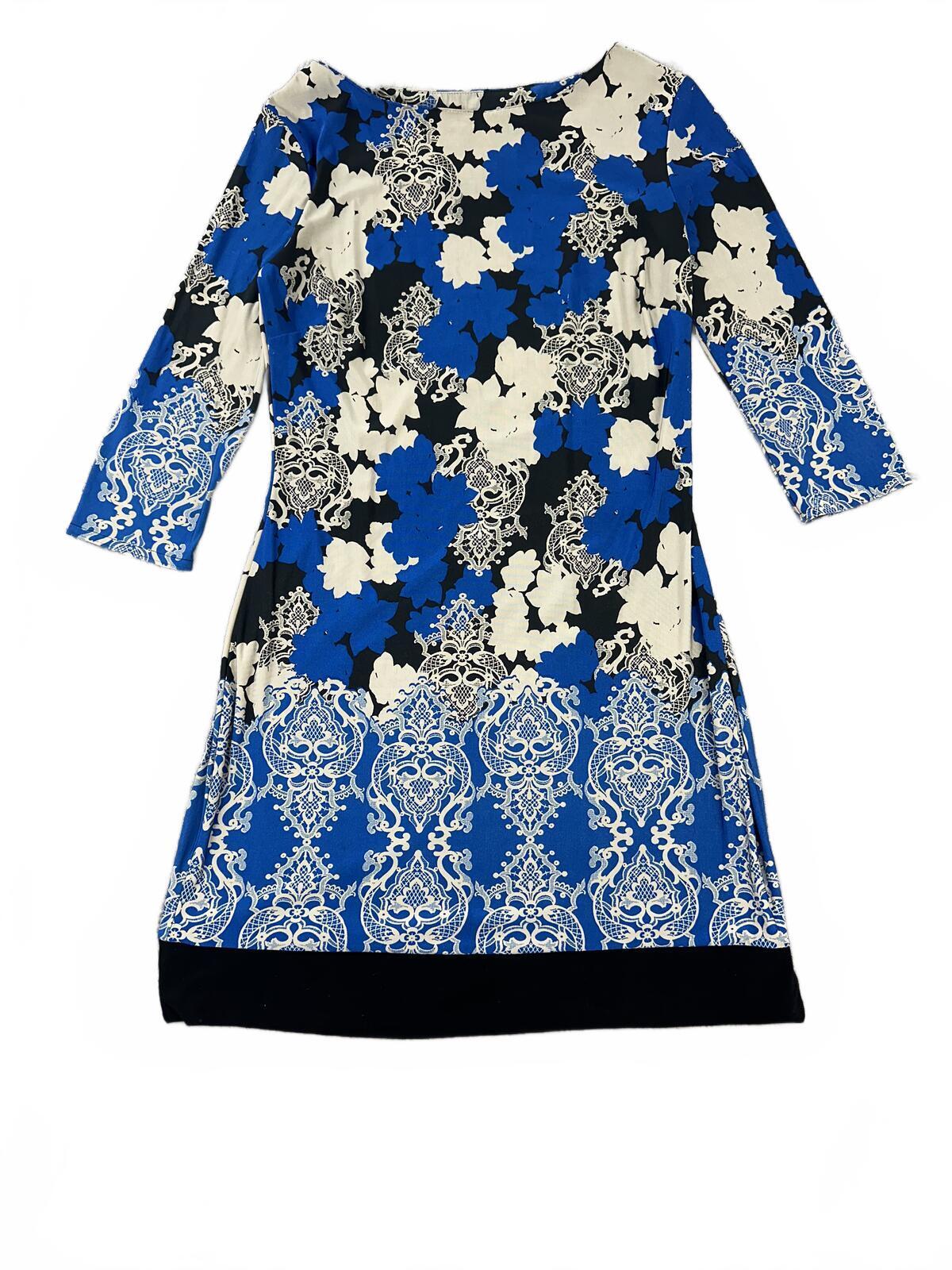 Atmosphere Blue Black Floral Damask Patterned Mini Dress
