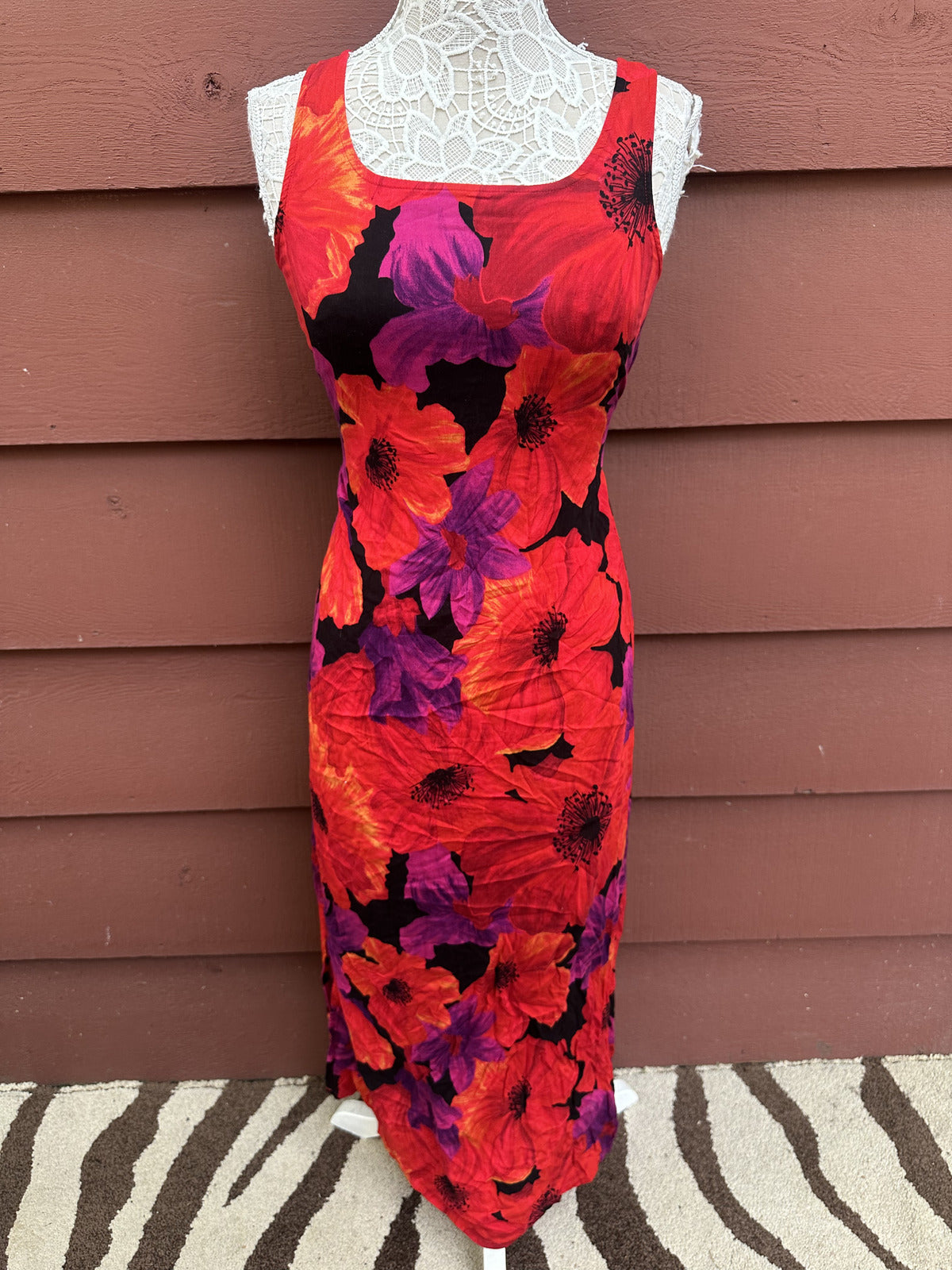 Style Studio Y2K Floral Maxi Dress Red Purple Sleeveless Rayon Vintage Inspired