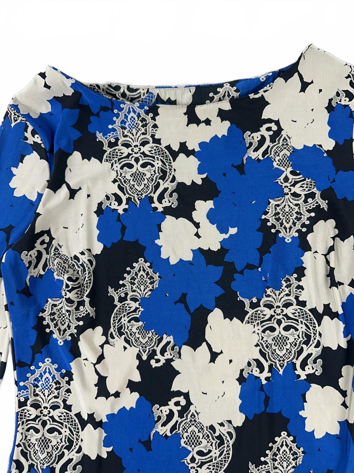 Atmosphere Blue Black Floral Damask Patterned Mini Dress