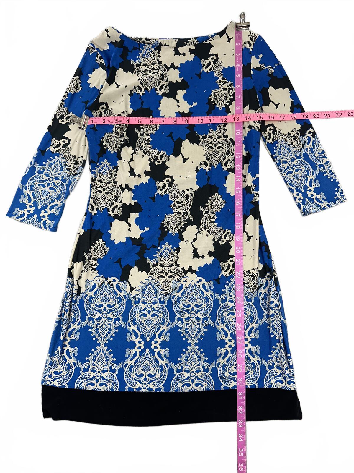 Atmosphere Blue Black Floral Damask Patterned Mini Dress