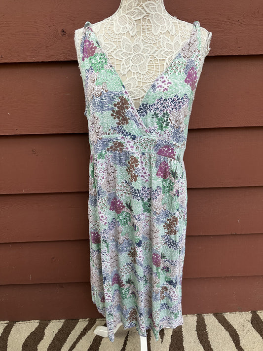 Allen Allen Floral Sleeveless Midi Dress Boho Fairycore Y2K Green Purple