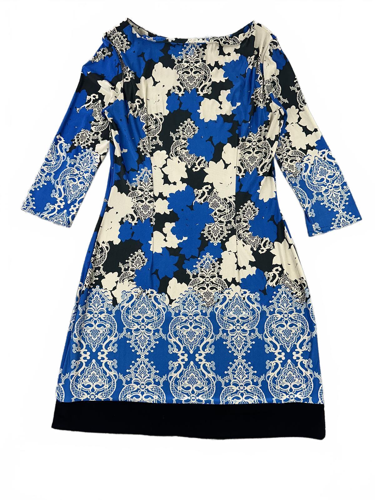 Atmosphere Blue Black Floral Damask Patterned Mini Dress