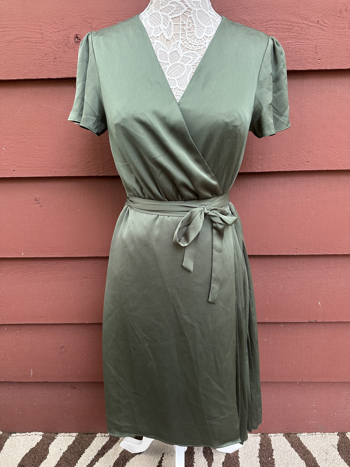 Banana Republic Sage Green Pleated Wrap Midi Dress Quiet Luxury Soft